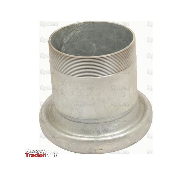 A cylindrical metal part with a threaded end at the top and a wider base, labeled "Sparex" in the corner. The product is identified as "Coupling with Threaded End - Female 5'' (133mm) x 5'' (Galvanised) - S.59433," and it boasts a galvanised finish, ensuring durability and longevity.