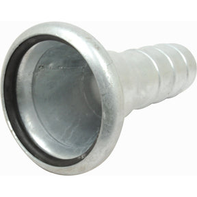 The Sparex Coupling with hose end - Female 6'' (159mm) x 4'' (102mm) - S.79809 is a galvanised fitting featuring a wide, flared end and ribbed body, designed to securely connect hoses and compatible with a gasket ring for improved sealing.