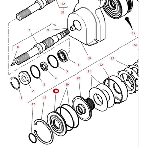 Exploded view diagram of a mechanical assembly for MF 2WD and MF 4WD Massey Ferguson Models, highlighting various numbered components such as gears, rings, and bolts, arranged in sequence to illustrate their positions and connections. Featuring the AGCO branded product: Massey Ferguson - Cover - 3384427M1.