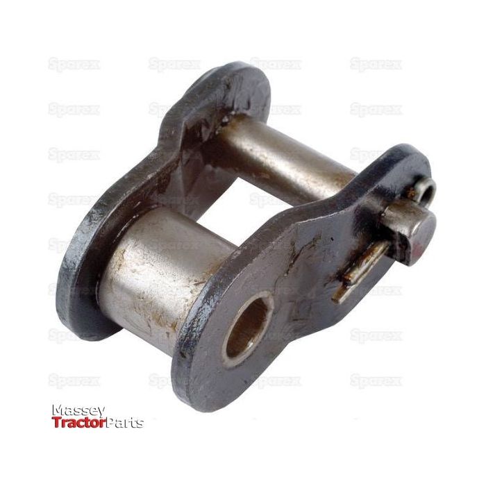 A metal chain link component with cylindrical and rounded parts, shown against a white background. The branding text "Sparex" is visible at the bottom left corner, highlighting its compatibility as a Sparex Part No.S.27503: Cranked Link, Simplex, 50-1 and specific roller width features.