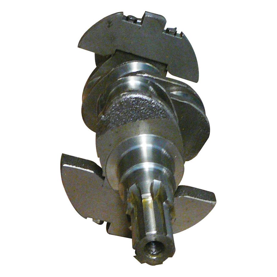 The Crankshaft (3 Cyl.) David Brown 2.7L | Sparex Part No.S.61550, a metal automotive component with multiple lobes and bearings designed by David Brown, is used for converting linear piston motion into rotational motion.