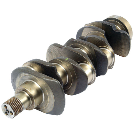 The Sparex Crankshaft (4 Cyl.) Perkins 4.236/1004T - S.30027 is a metallic crankshaft designed with multiple connecting rod journals and main bearings, ideal for converting linear piston motion into rotational motion in an engine.