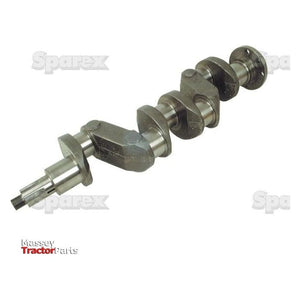 An image showcases a metal crankshaft featuring multiple connecting rod journals against a white background. The text "Sparex" and "Massey Tractor Parts" can be seen, highlighting that it is compatible with Case IH / International Harvester models. This product is identified as Crankshaft (4 Cyl.) AD4.55 under Sparex Part No.S.57959 from the Sparex brand.
