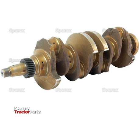 A metal tractor crankshaft with multiple lobes and gears displayed against a white background. The text reads "Massey Tractor Parts, featuring Sparex Crankshaft (4 Cyl.) Iveco 8045, 8045-6 | Sparex Part No.S.59052.