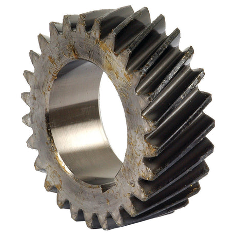 The Sparex Crankshaft Gear (S.65149) is a durable metal gear, showing signs of wear and rust, designed with a central hole and multiple angled teeth around its perimeter. This part is perfect for maintaining Ford/New Holland machinery, offering excellent compatibility and performance in tough environments.