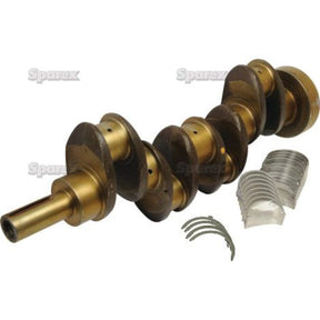 A Sparex Crankshaft Kit (4 Cyl.) 4.203 - S.48026, featuring a metal crankshaft with multiple main bearings and a lip seal for engine use. The kit is shown against a white background, with some of the bearings detached from the crankshaft for display.