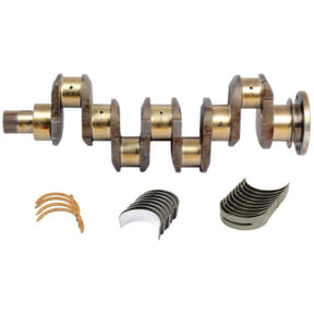 A Crankshaft Kit (4 Cyl.) A4.236/A4.248 - S.41641 by Sparex, featuring connecting rod bearings, main bearings, and thrust washers arranged around a crankshaft, isolated on a white background.