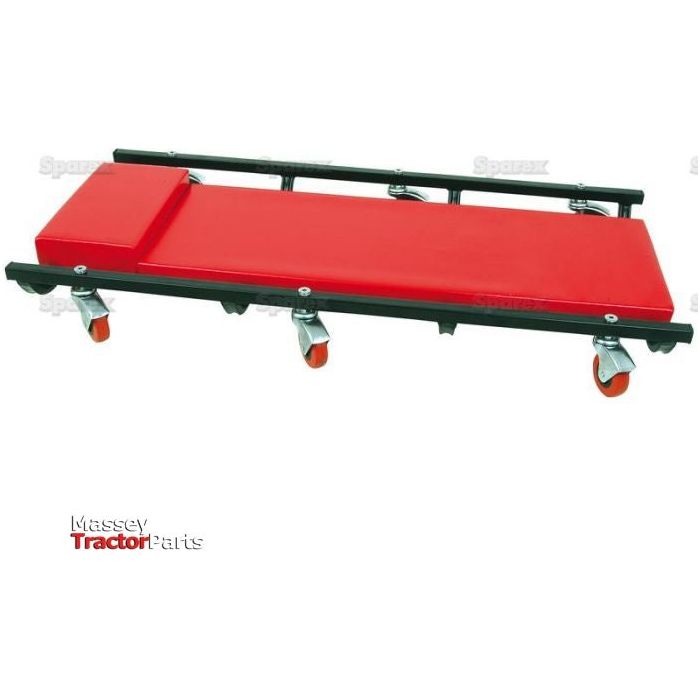 The Sparex Crawler Board (Part No. S.27522) is a red mechanic creeper with a black frame and four swivel casters, designed for working under vehicles. It features a PVC-covered cushion for comfort and measures 935mm in length and 450mm in width.