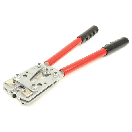 The Crimping Tool - S.27989 by Sparex features red handles and black grips, designed for joining two pieces of metal by deforming one or both to hold each other. Suitable for various metalworking tasks, this tool boasts precise engineering and a robust design.