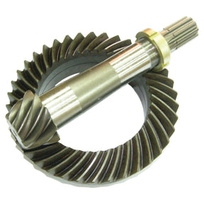 A Crown Wheel & Pinion set (Sparex Part No. S.59316) from Sparex, featuring machined teeth and commonly used in differential assemblies for vehicles such as Fiat tractors. Both gears are made of metal with a grey finish, and the pinion gear is positioned on the ring gear.