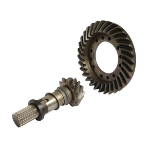 The Crown Wheel & Pinion set by Sparex (Part No. S.68229) is perfect for front axle mechanical applications, featuring a larger gear with a circular array of holes and a smaller cylindrical pinion gear. It is suitable for Ford/New Holland machinery.