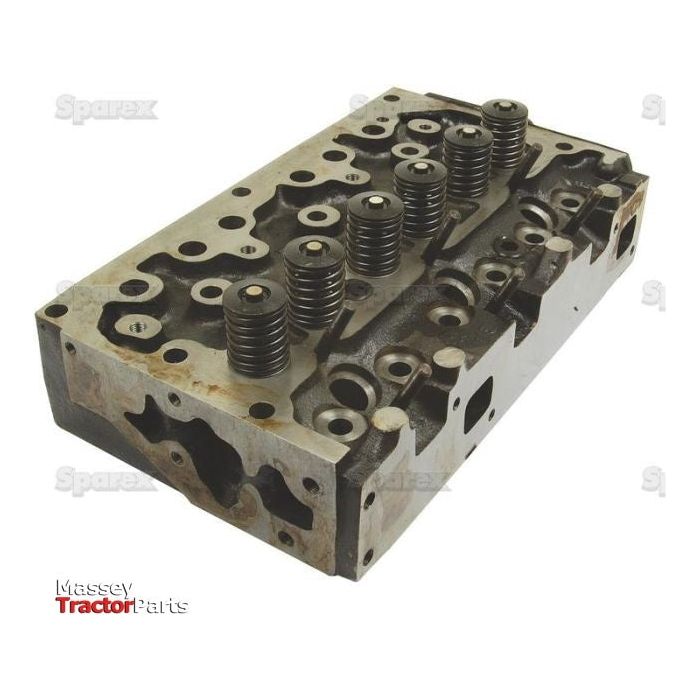 A cast metal Cylinder Head Assembly - S.40304, featuring visible valve springs on top and marked with the Sparex logo, is compatible with Perkins Engine models such as the AD3.152 Cylinder.