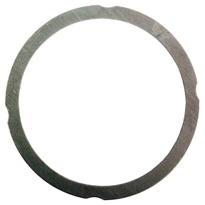 The Sparex Liner Seal (Part No. S.69941) is a gray metallic, ring-shaped washer with a plain surface and slightly indented notches on the outer edge, ideal for use with a Deutz-Fahr cylinder head, shown against a white background.