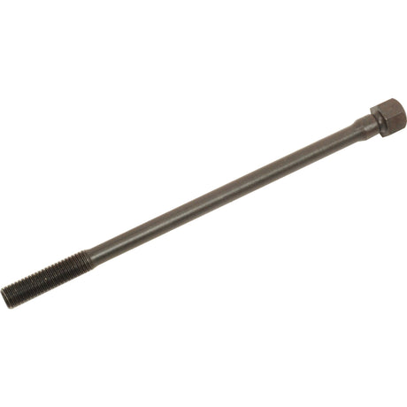 The Sparex Cylinder Head Stud (Part No. S.69966) is a long metal bolt with a hexagonal head, featuring threading at both ends, ideal for use in AGROPRIMA machinery.
