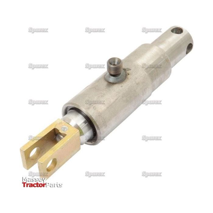 The Displacement Cylinder - 35mm, Sparex Part No. S.25371, is a hydraulic cylinder component with a metallic body and a yellow forked end that includes a screw-in fitting on the side. The image features a "Sparex" watermark and the cylinder is designed for efficient handling of maximum working pressure.