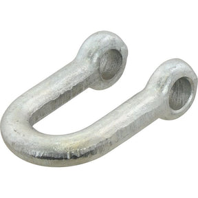 Close-up view of the D Shackle, Pin⌀13.25mm, Jaw Width: 25mm - S.1434 by Sparex. This metal shackle, typically used in rigging and lifting applications, is U-shaped and designed with holes at each end for securing bolts or pins.