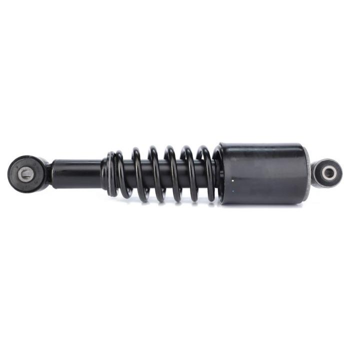 A black coil-over shock absorber from AGCO, specifically the Massey Ferguson Damper model 4382438M1, featuring a cylindrical body and coiled spring, is shown on a white background.