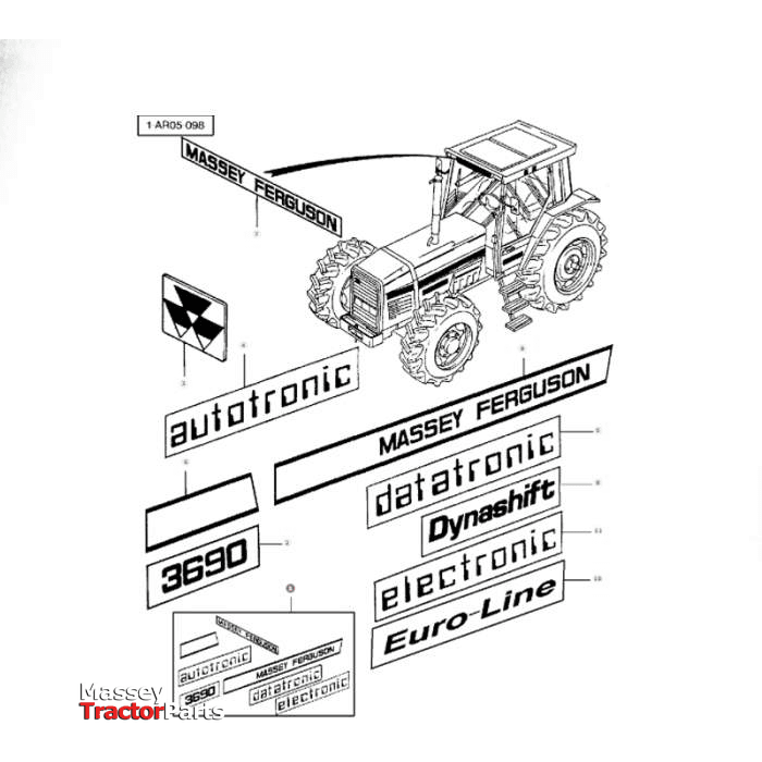 Massey Ferguson Massey Ferguson 3690 Decal Kit - 3900532M91 | OEM | Massey Ferguson parts | Decals & Emblems-Massey Ferguson-Cabin & Body Panels,Decals & Emblems,Farming Parts,Tractor Body,Tractor Parts
