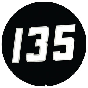 A bold white "135" decal from Sparex, model S.42248, displayed on a solid black circular background, reminiscent of the classic Massey Ferguson 135 design.
