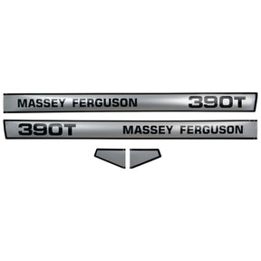 Decal Set - Massey Ferguson 390T (Sparex Part No.S.42470) by Sparex displayed in two long strips, one inverted, with a small triangular piece below.