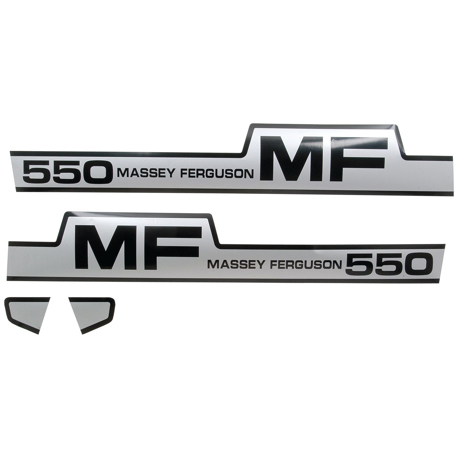You can get the Sparex Decal Set - Massey Ferguson 550, featuring two decals with large "MF" text and smaller "550 Massey Ferguson" text, in black and white. The set is available under Sparex Part No.S.41194.