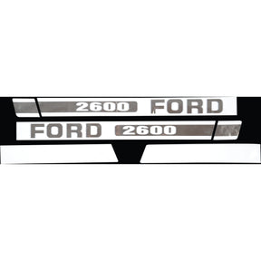 Two sets of "2600 FORD" and "FORD 2600" decals for a vehicle against a black background. Each set, labeled with Sparex Part No.S.8414 and under the brand Sparex, consists of two sections that form the complete decal when applied.