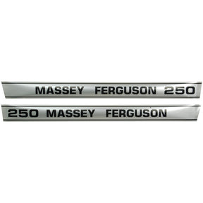 Two Sparex Decal Sets, each featuring the text "MASSEY FERGUSON 250" and "250 MASSEY FERGUSON" in black letters. These sets, identified by Sparex Part No. S.41189, are perfect for enhancing the authenticity of your Massey Ferguson 250 tractor.