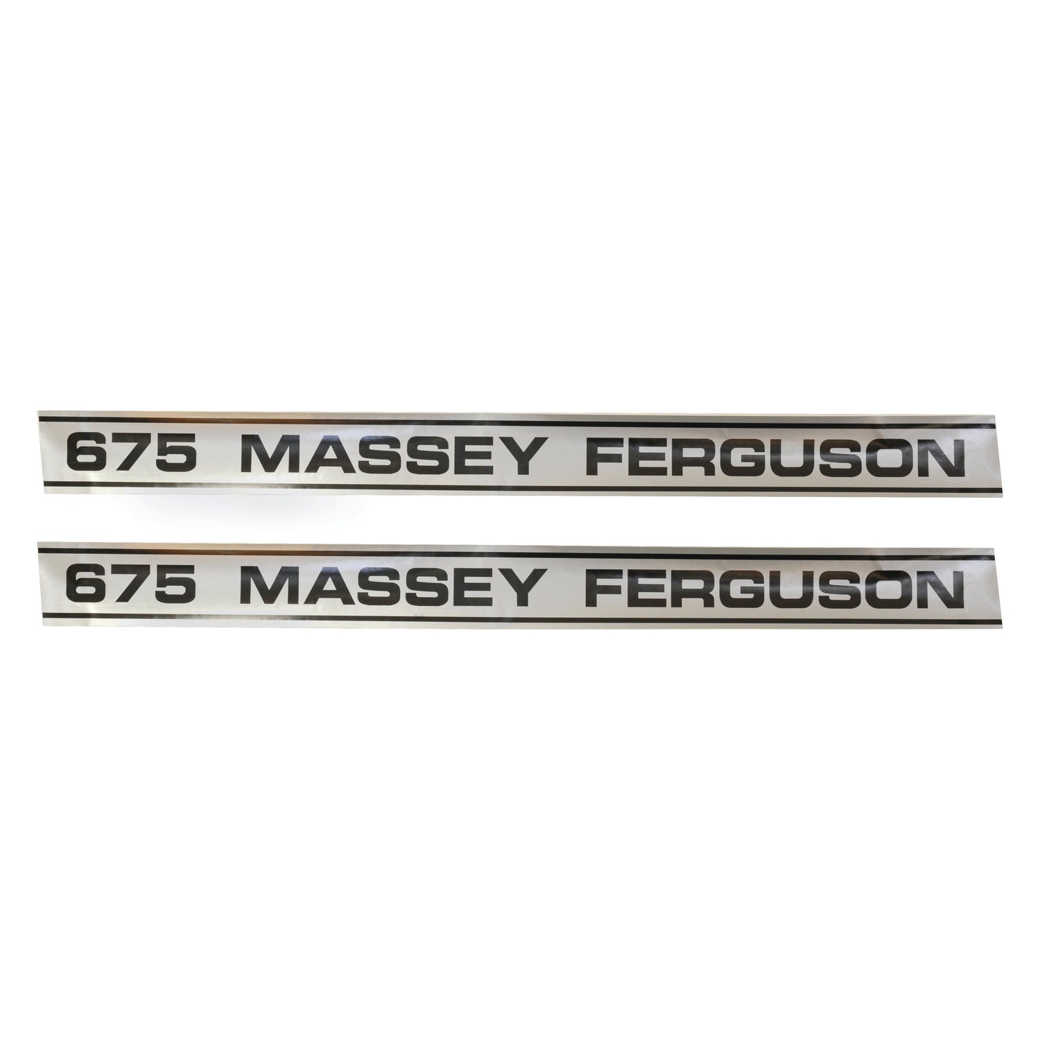 Two decals from Sparex, each featuring the text "Massey Ferguson 675" in black letters.
