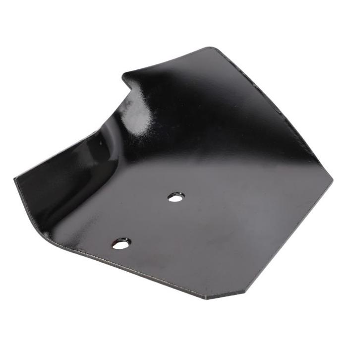 A black, metal deflector with two holes for attachment, likely used on a Massey Ferguson 30-7 for tilling or plowing soil.