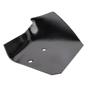 A black, metal deflector with two holes for attachment, likely used on a Massey Ferguson 30-7 for tilling or plowing soil.