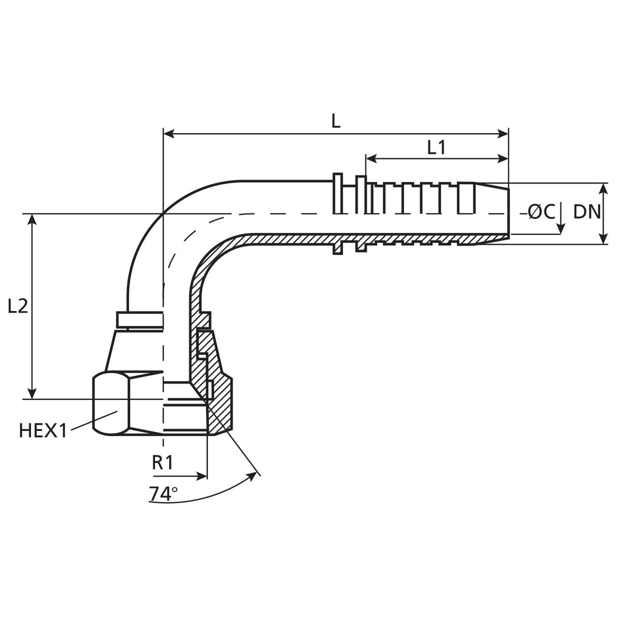 Dicsa Dicsa JIC 37° Hose Insert 1/2" x 7/8" Female Thread 90° Swept Swivel - S.53135 - Farming Parts