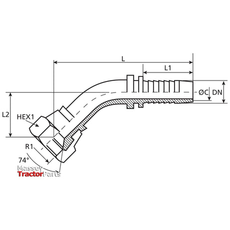 Dicsa Dicsa JIC 37° Hose Insert 1" x 1 5/8" Female Thread 135° Swept Swivel - S.116732 - Farming Parts