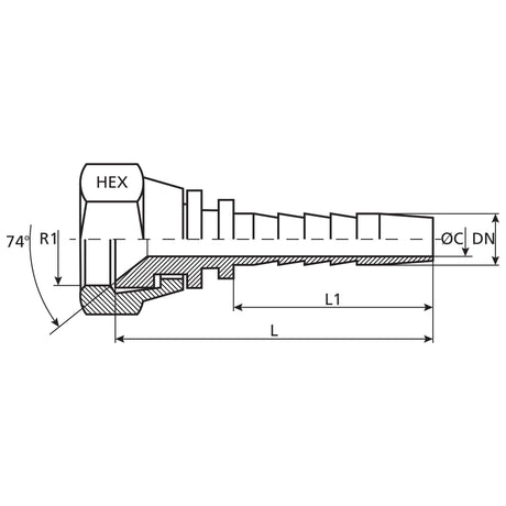 Dicsa Dicsa JIC 37° Hose Insert 1" x 1 5/8" Female Thread Straight Swivel - S.116726 - Farming Parts