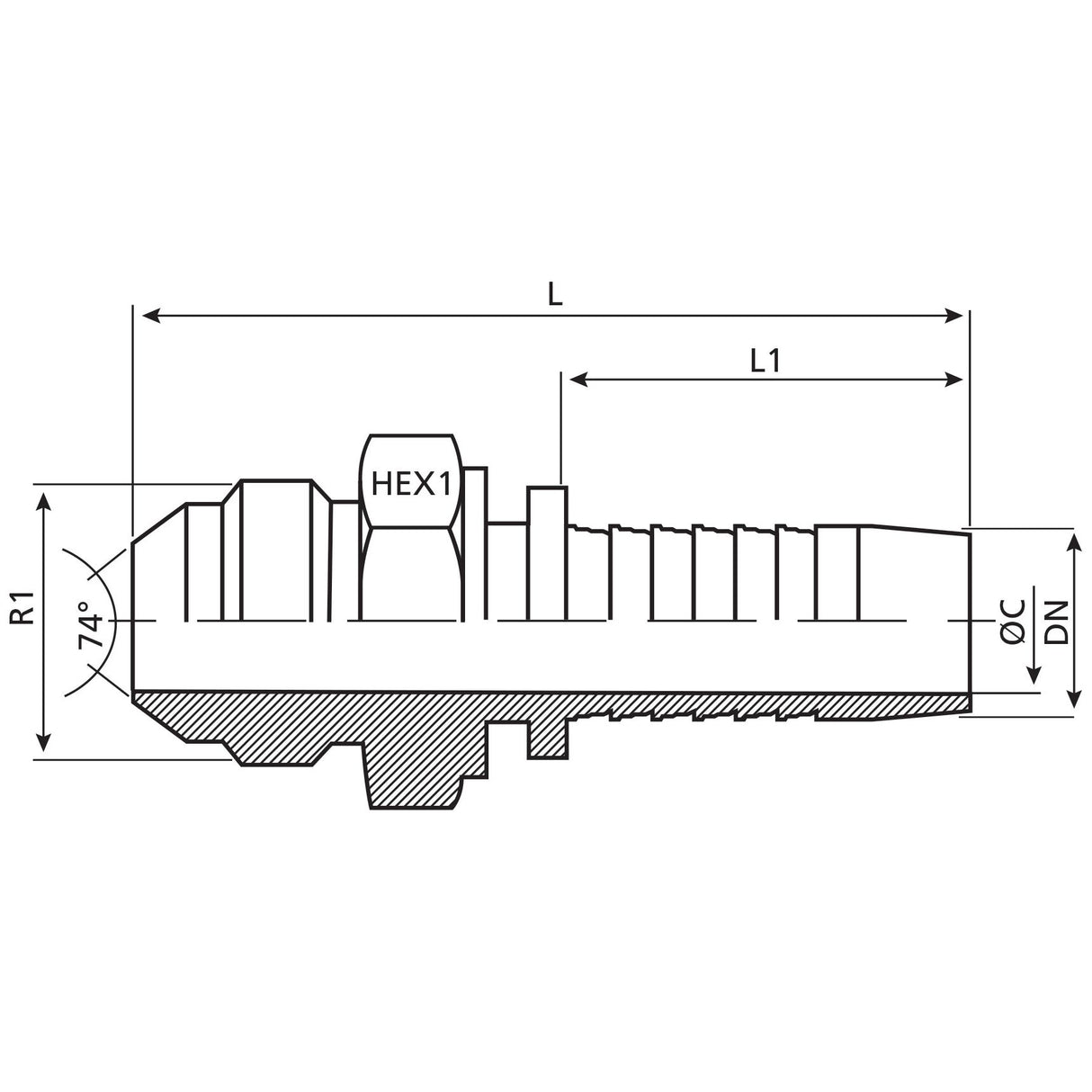 Dicsa Dicsa JIC 37° Hose Insert 3/8" x 9/16" Male Thread Straight - S.53118 - Farming Parts