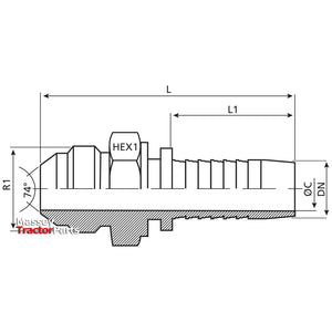 Dicsa Dicsa JIC 37° Hose Insert 5/8" x 7/8" Male Thread Straight - S.53122 - Farming Parts