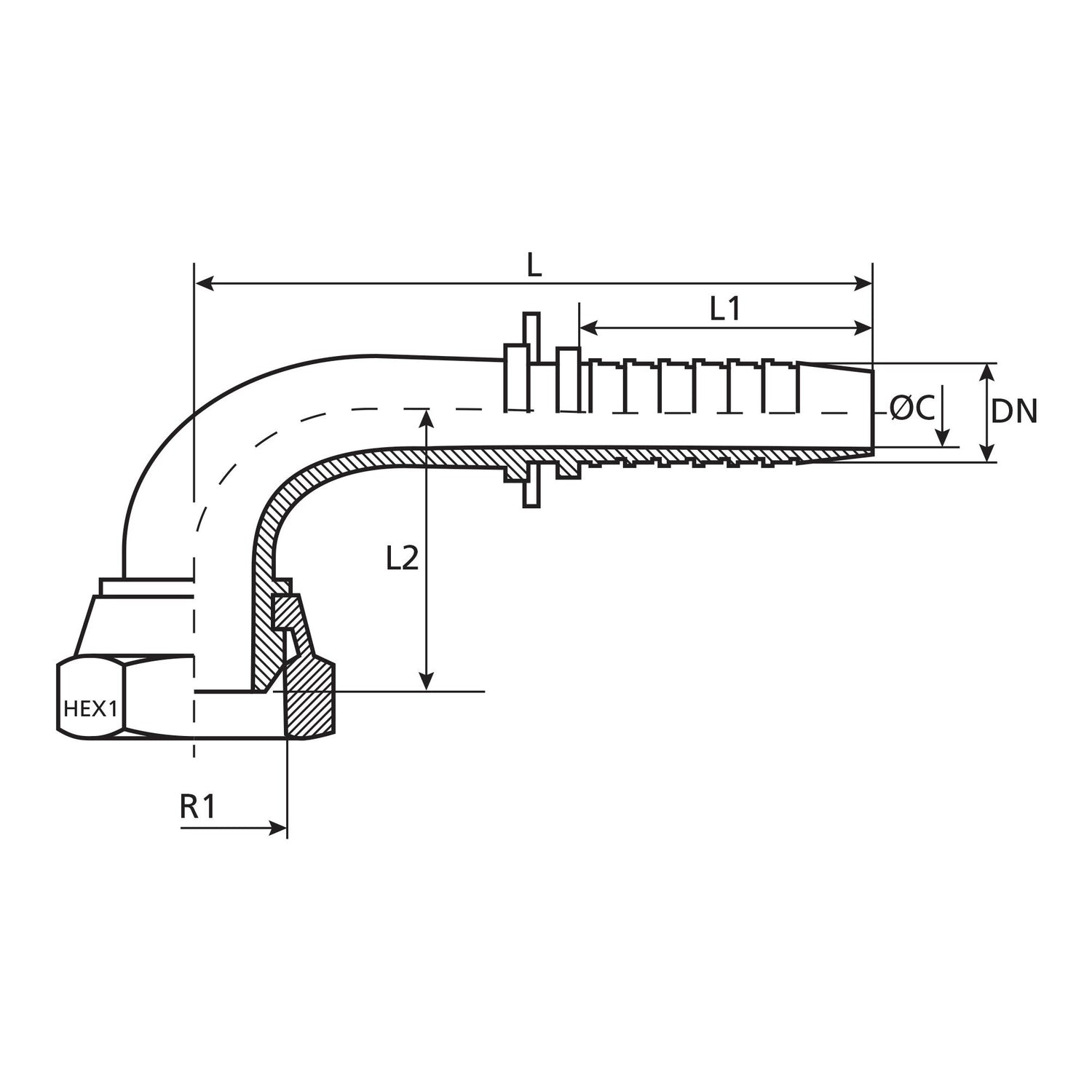 Dicsa Dicsa Metric 24°/60° Hose Insert 5/16" x M16 x 1.5 (10L)  Female Thread 90° Swept Swivel - S.116888 - Farming Parts