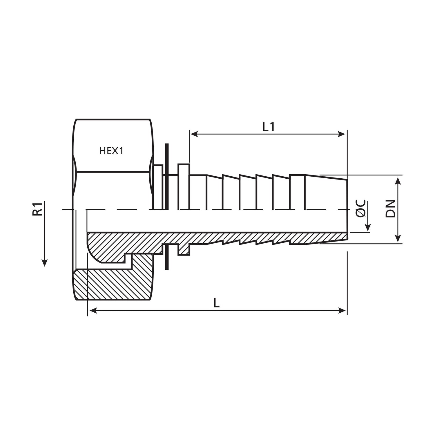 Dicsa Dicsa Metric 24°/60° Hose Insert 5/16" x M16 x 1.5  (10L) Female Thread Straight Swivel - S.116872 - Farming Parts