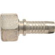 Sparex Dicsa Metric 24°/60° Hose Insert: metal hose barb fitting with a hexagonal head, ribbed shank, and 5/16'' x M18 x 1.5 (12L) female thread, Sparex Part No.S.116873.