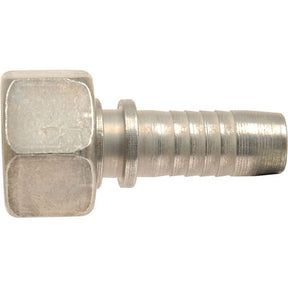 Sparex Dicsa Metric 24°/60° Hose Insert: metal hose barb fitting with a hexagonal head, ribbed shank, and 5/16'' x M18 x 1.5 (12L) female thread, Sparex Part No.S.116873.