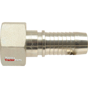 Image of a metallic hose fitting with the text "Massey Tractor Parts" in the lower left corner. The fitting features a Dicsa Metric 24° Hose Insert 1/2'' x M20 x 1.5 (12S) Female Thread Straight Swivel With O-Ring, Sparex Part No.S.116747, showcasing its threaded hexagonal nut, barbed end, and enhanced versatility with the 24° Swivel design.