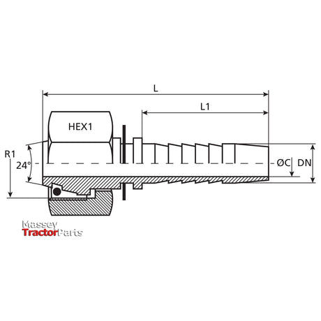 Dicsa Dicsa Metric 24° Hose Insert 1" x M36 x 2  (25S) Female Thread Straight Swivel With O-Ring - S.116751 - Farming Parts