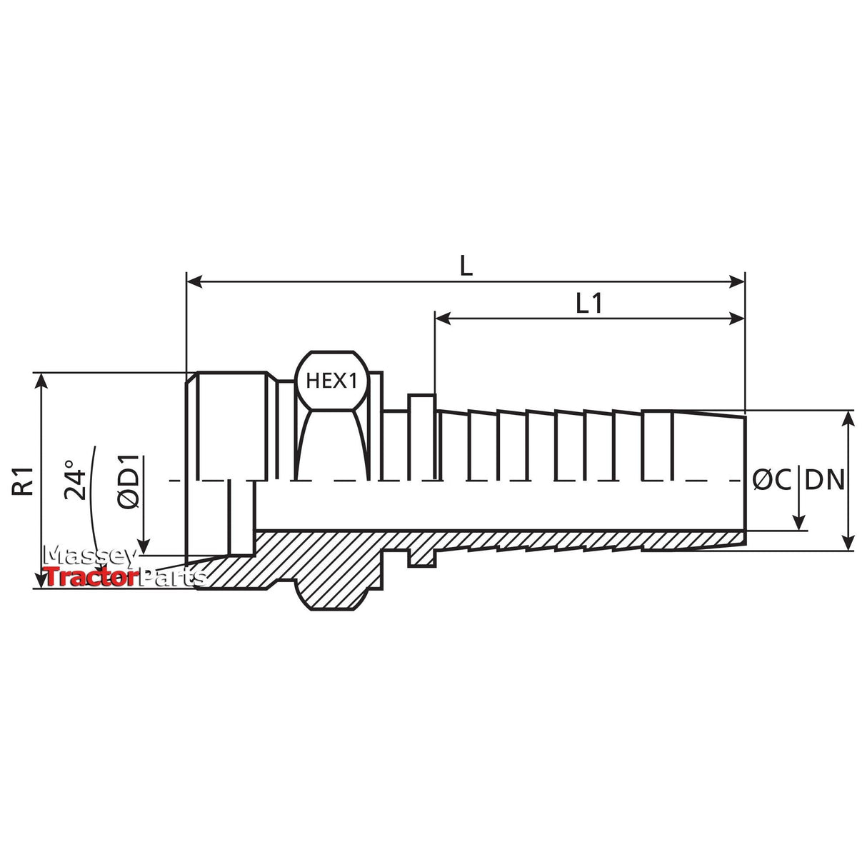 Dicsa Dicsa Metric 24° Hose Insert 1" x M42 x 2 (30S) Male Thread Straight - S.116797 - Farming Parts