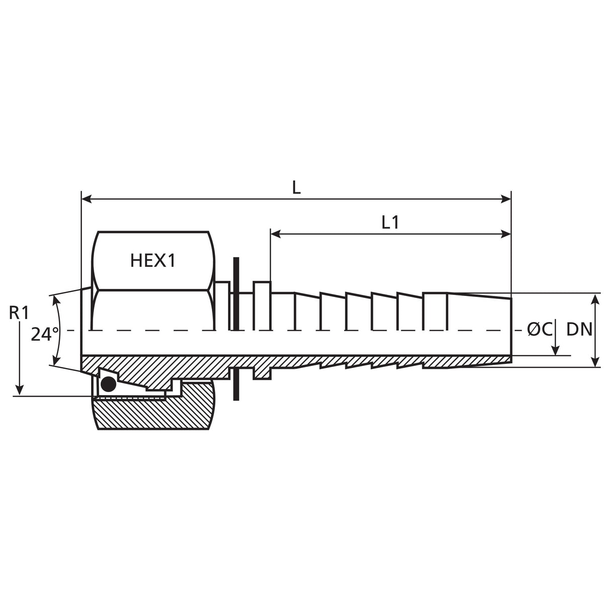 Dicsa Dicsa Metric 24° Hose Insert 3/8" x M16 x 1.5 (10L) Female Thread Straight Swivel With O-Ring - S.53323 - Farming Parts