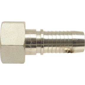The Dicsa Metric 24° Hose Insert from Sparex, featuring a hexagonal nut end, a 3/8'' female thread, and ribbed barbs for securely attaching a hose. This straight swivel connector includes an M22 x 1.5 (15L) female thread and comes with an O-ring for secure fitting. The product can be identified with the Sparex Part No.S.116743.