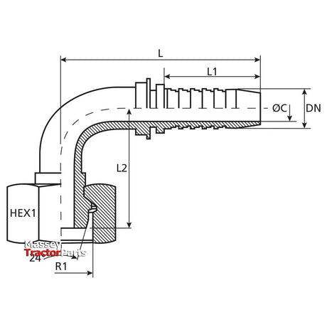 Dicsa Dicsa Metric (French Gas) 24° Hose Insert 1/2" x M24 x 1.5 Female Thread 90° Swept Swivel - S.116906 - Farming Parts