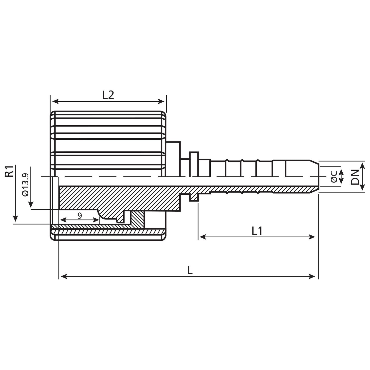 Dicsa Dicsa Metric (Karcher) Hose Insert 1/4" x M22 x 1.5 Female Thread Straight Swivel Cone Overlay - S.56414 - Farming Parts