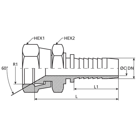 Dicsa Dicsa Metric (Komatsu) 60° Hose Insert 1/4" x M14 x 1.5 Female Thread Straight Swivel - S.116920 - Farming Parts