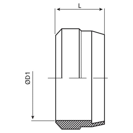 Technical drawing of the Dicsa Metric Olive 14S by Sparex (Sparex Part No. S.116840) with labeled dimensions: diameter (D1) and length (L). The drawing includes a cross-sectional view with shaded section lines.