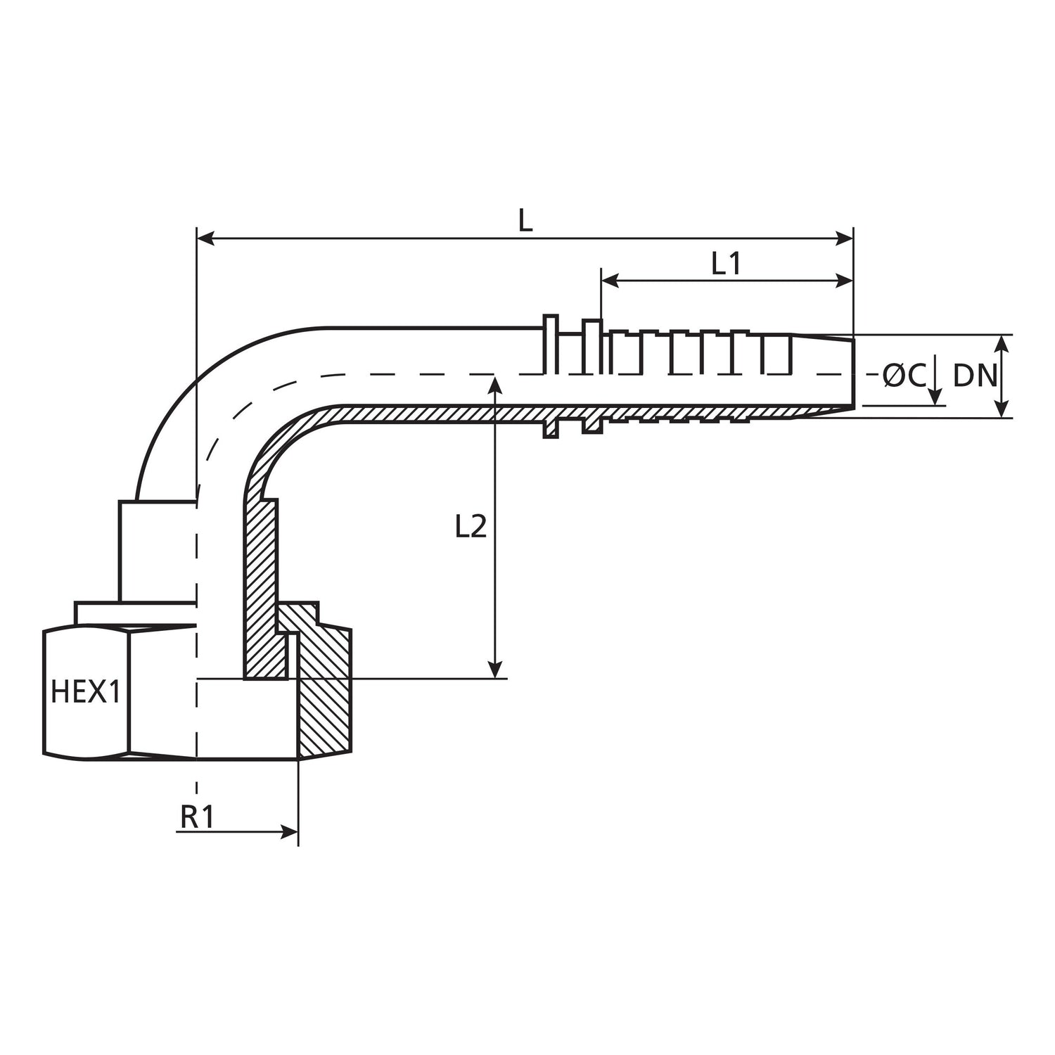 Dicsa Dicsa ORFS Hose Insert 1/2" x 13/16" Female Thread 90° Swept Swivel - S.26588 - Farming Parts