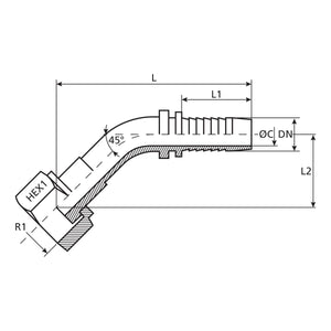 Dicsa Dicsa ORFS Hose Insert 3/4" x 1 3/16" Female Thread 135° Swept Swivel - S.28848 - Farming Parts